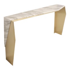 Chevron Brass and Calacatta Gold Marble Console Table