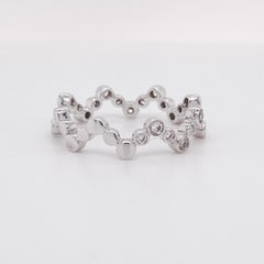 Chevron Bubble Diamond Band .34ct in 18k White Gold Bezel Zig Zag Stackable Ring