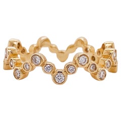 Chevron Bubble Diamond Band .34ct in 18k Yellow Gold Round Bezel Diamond Ring
