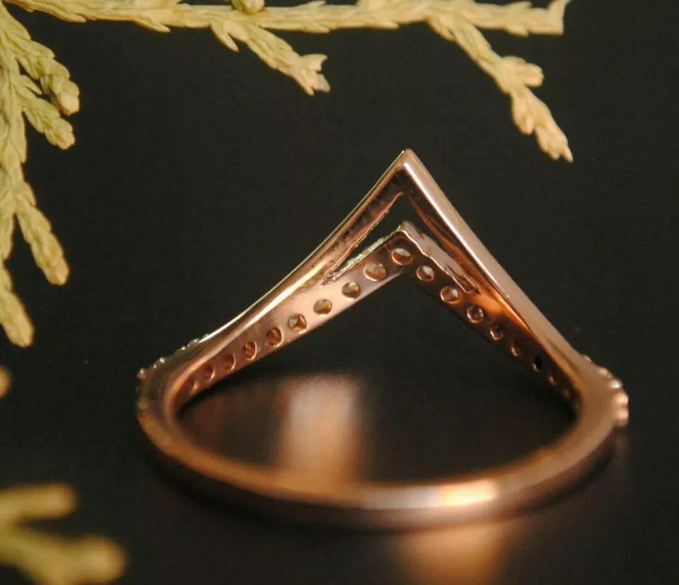 Chevron Diamond Band 14k Gold Stack Ring Bridal Double V Band Wedding Ring Gift

This ring is a heavier version of our classic double chevron ring, with diamonds. One studded and one plain, this handcrafted ring will enhance the beauty of your