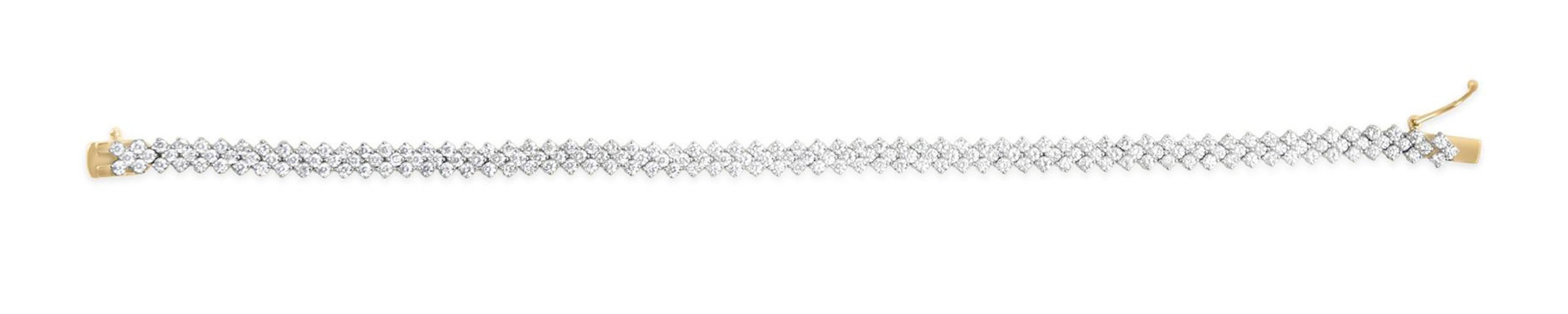 Taille ronde Bracelet diamant Chevron taille ronde brillante 4 carats or jaune 14K en vente