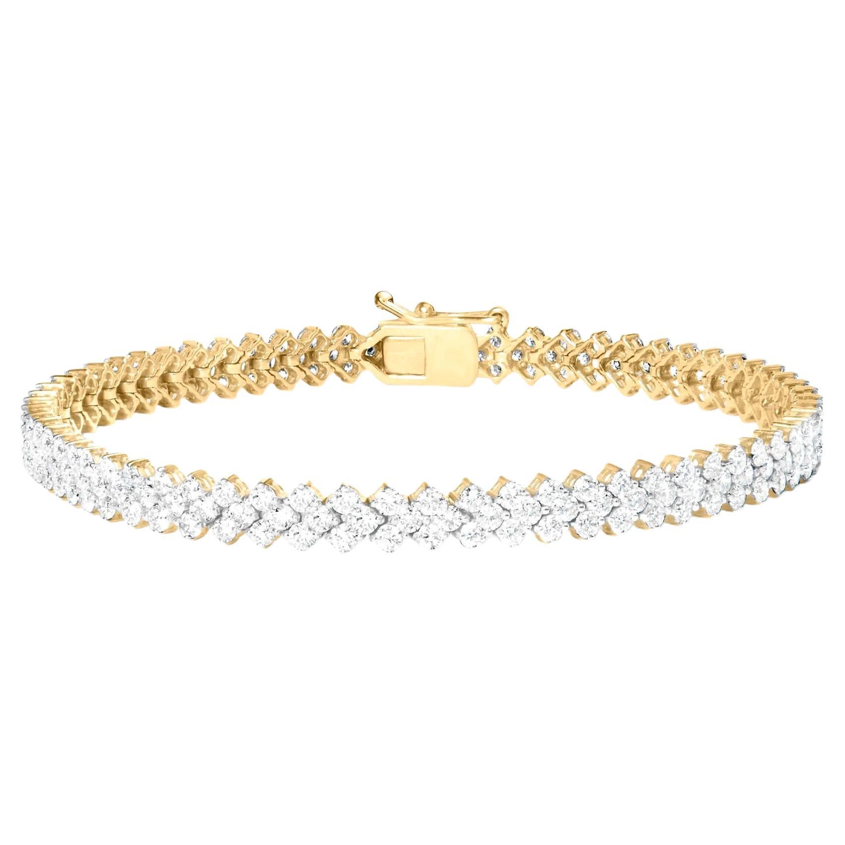 Bracelet diamant Chevron taille ronde brillante 4 carats or jaune 14K en vente