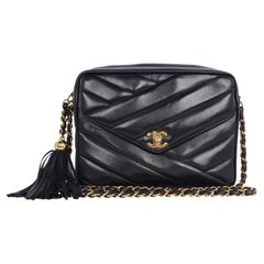 Chevron Lambskin Envelope Pocket Camera Bag Medium Black