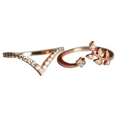 Chevron Blatt Ring Set 14k Gold Natürlicher Diamant Ehering Stapel