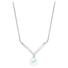Chevron Pendant Necklace with Freshwater White Pearl .925 Sterling Silver