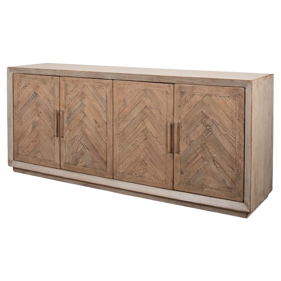 Chevron Reclaimed Wood Buffet Cabinet For Sale