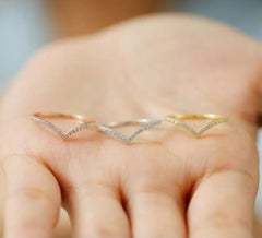 Chevron Ring 14k Solid Gold Diamond Chevron Ring V Shaped Stackable Diamond Ring