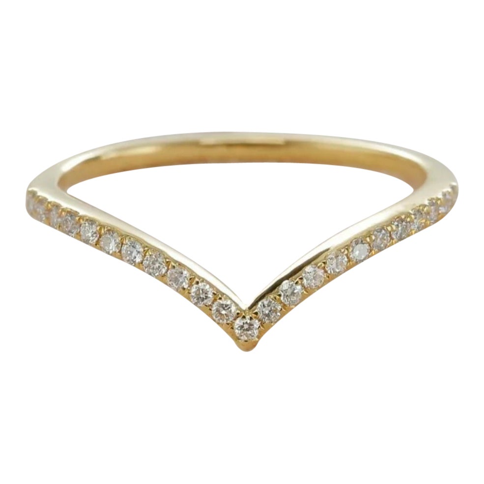 Anello Chevron Anello Chevron con diamante in oro massiccio 14k Anello con diamante impilabile a forma di V.I.I.