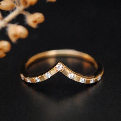 Chevron Ring with Spaced Pave Diamond 14k Gold Ring Matching Anniversary Ring.