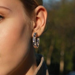 Chevron Sapphire Diamond 14K (or 18k upon request) Yellow Gold Hoop Earrings