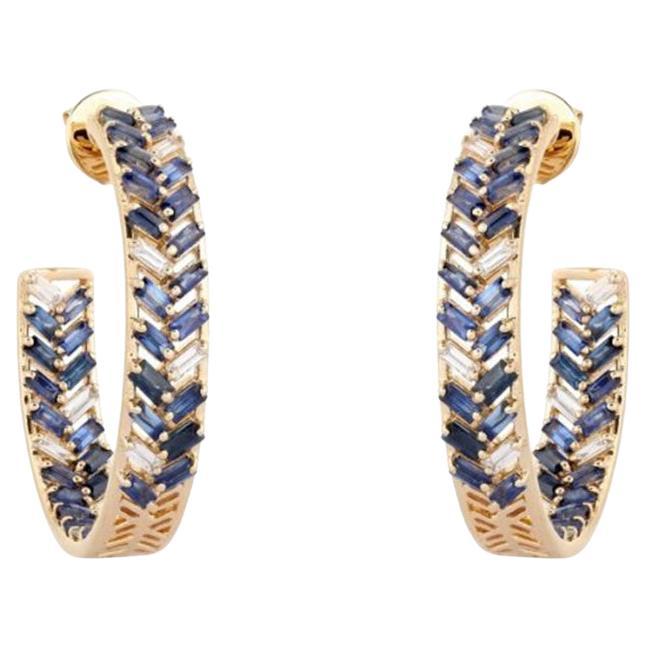 Boucles d'oreilles Chevron Saphir Diamant Or Jaune 14K en vente