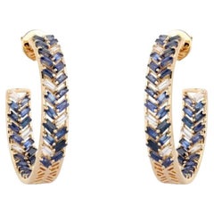 Boucles d'oreilles Chevron Saphir Diamant Or Jaune 14K