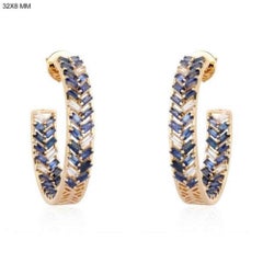 Pendientes Aros Chevron Zafiro Diamante Oro Amarillo 14K