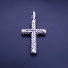 Chevron Sculpted Cross Pendant Sterling Silver with Black Diamonds
