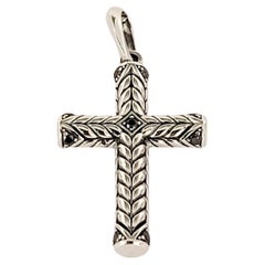 Used Chevron Sculpted Cross Pendant Sterling Silver with Black Diamonds