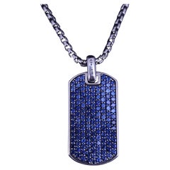 Chevron Tag Sterling Silver with  Blue Sapphire Stone