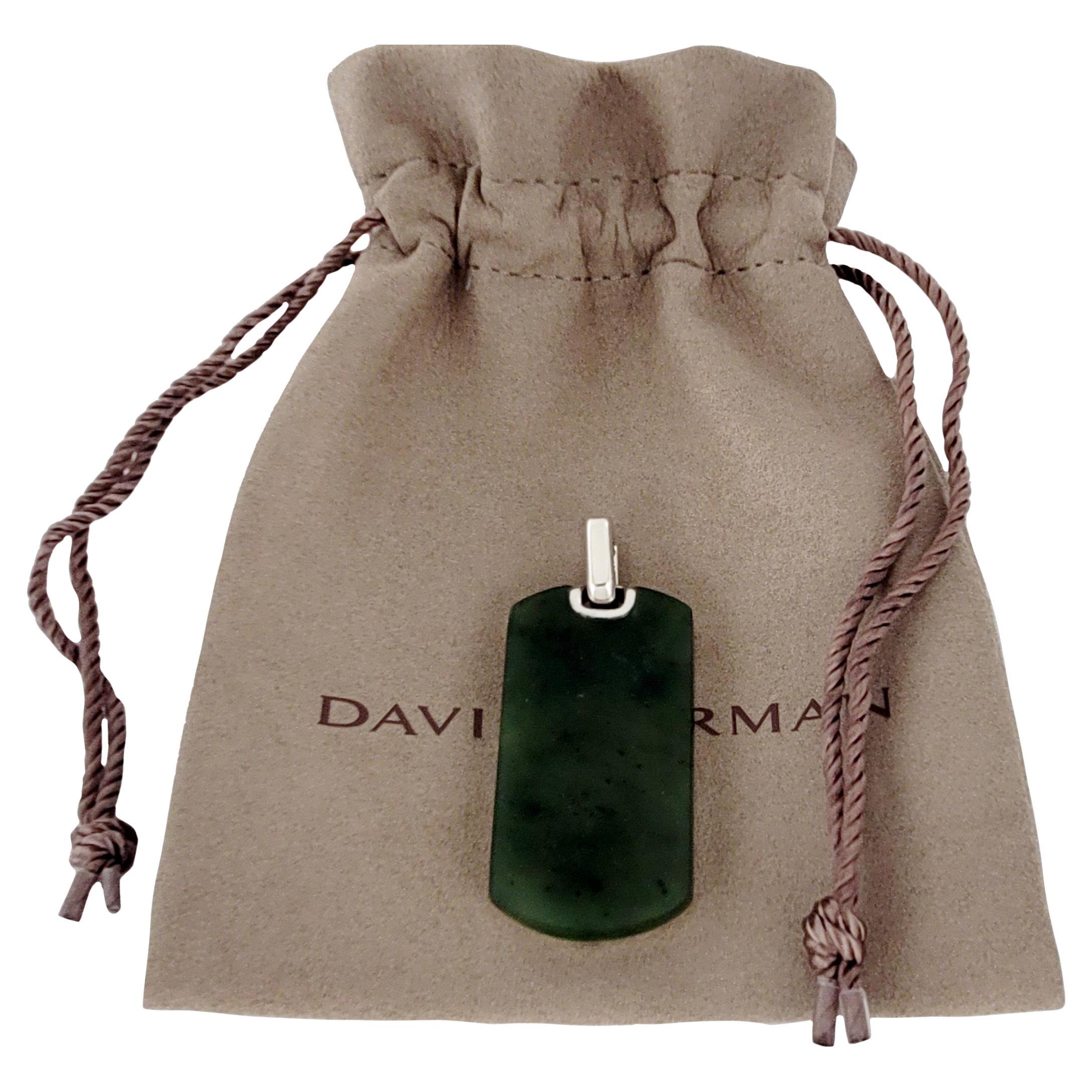 Chevron Tag Sterling Silver with Nephrite Jade, 42mm