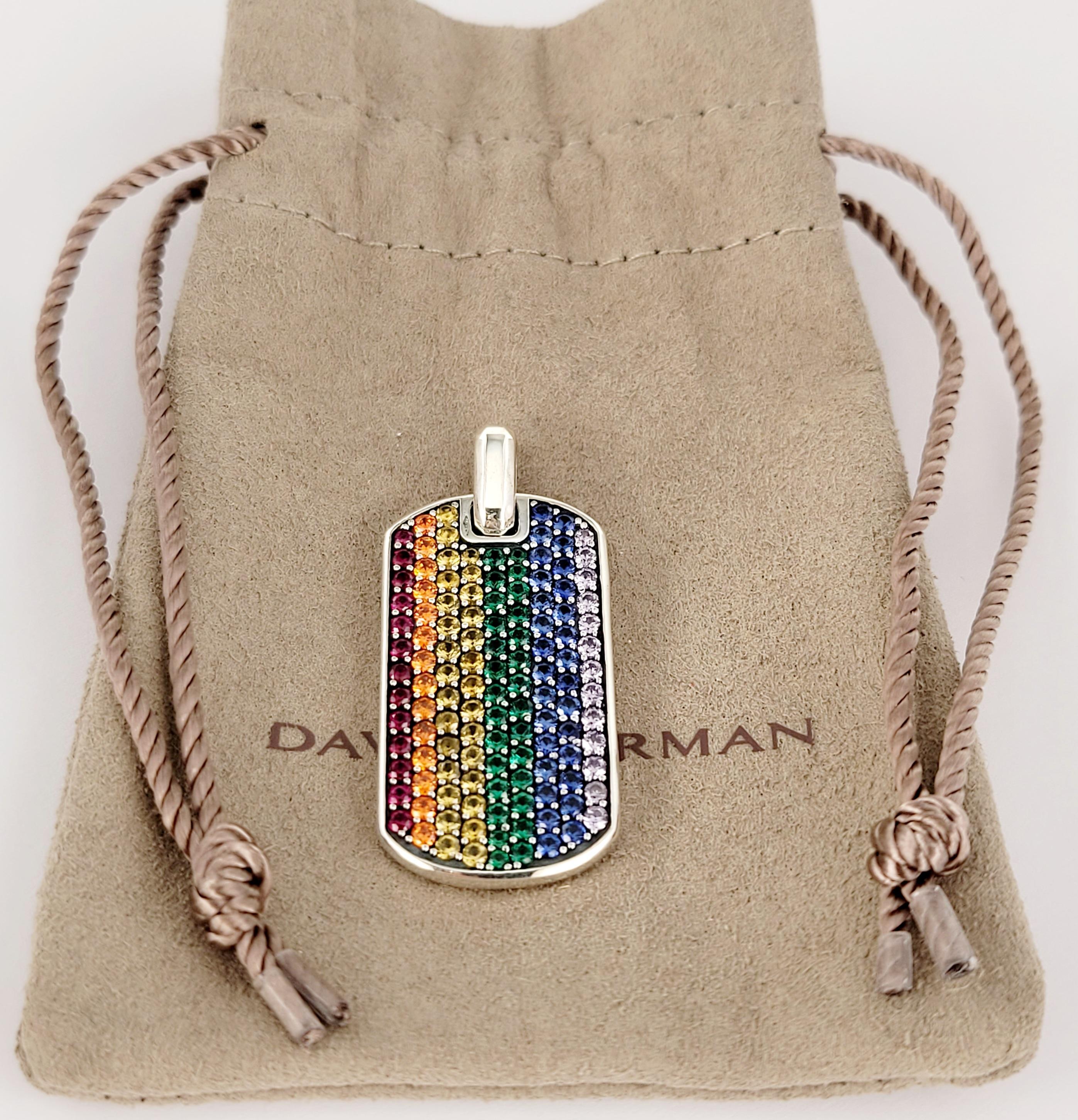 Chevron Tag Sterling Silver with Rainbow Pavé diamonds In New Condition In New York, NY