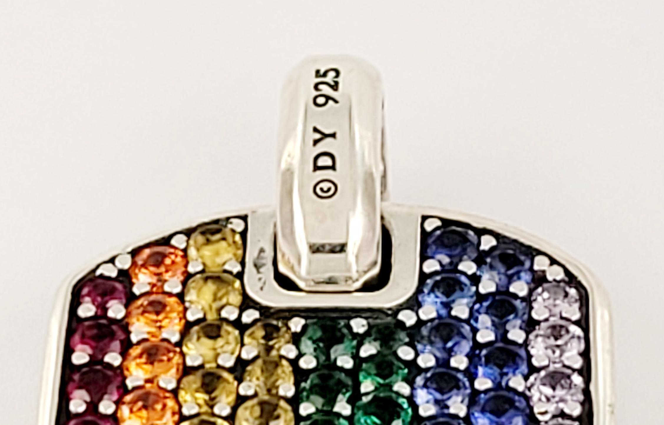 Men's Chevron Tag Sterling Silver with Rainbow Pavé diamonds For Sale