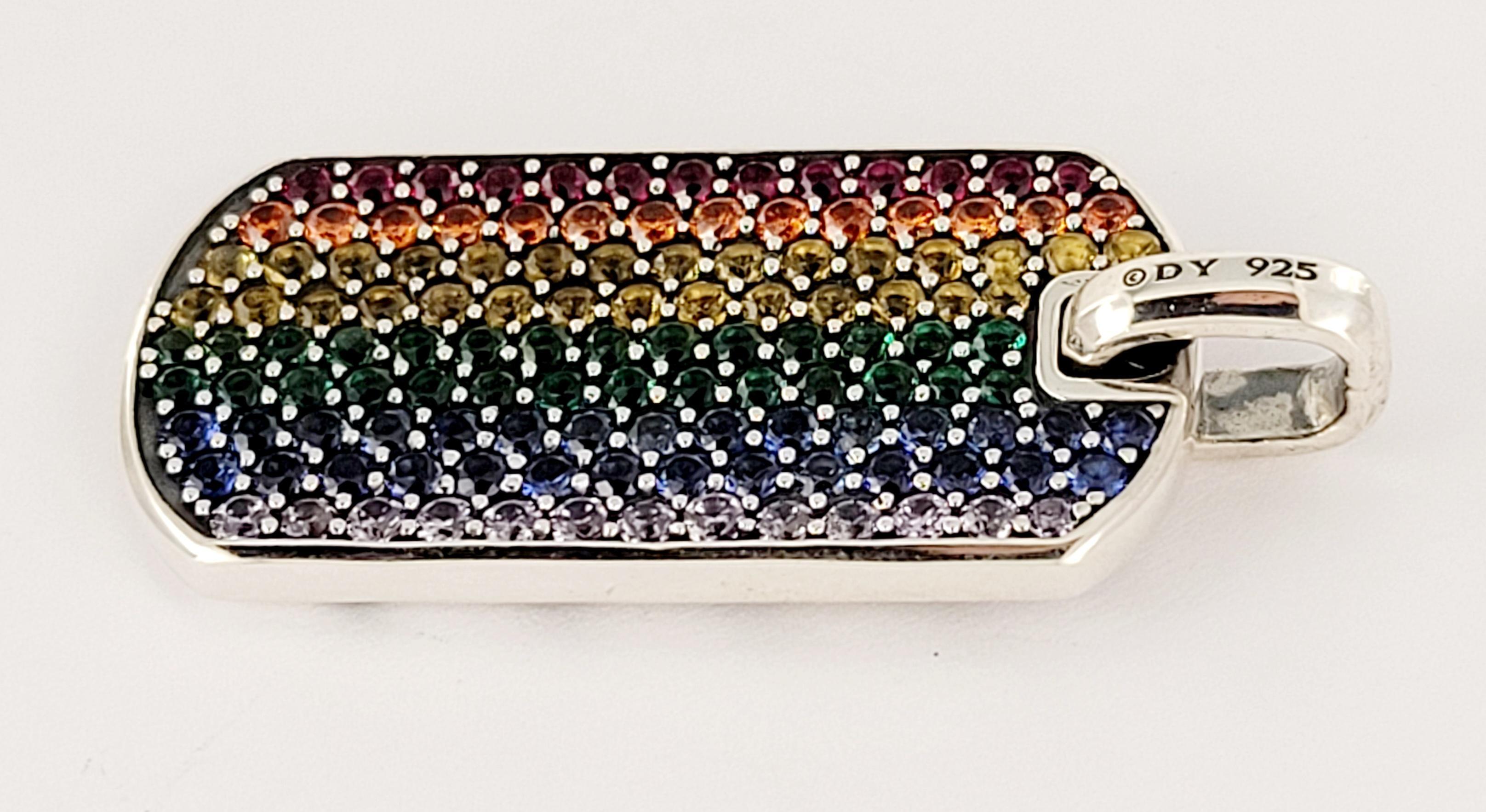 Chevron Tag Sterling Silver with Rainbow Pavé diamonds For Sale 1