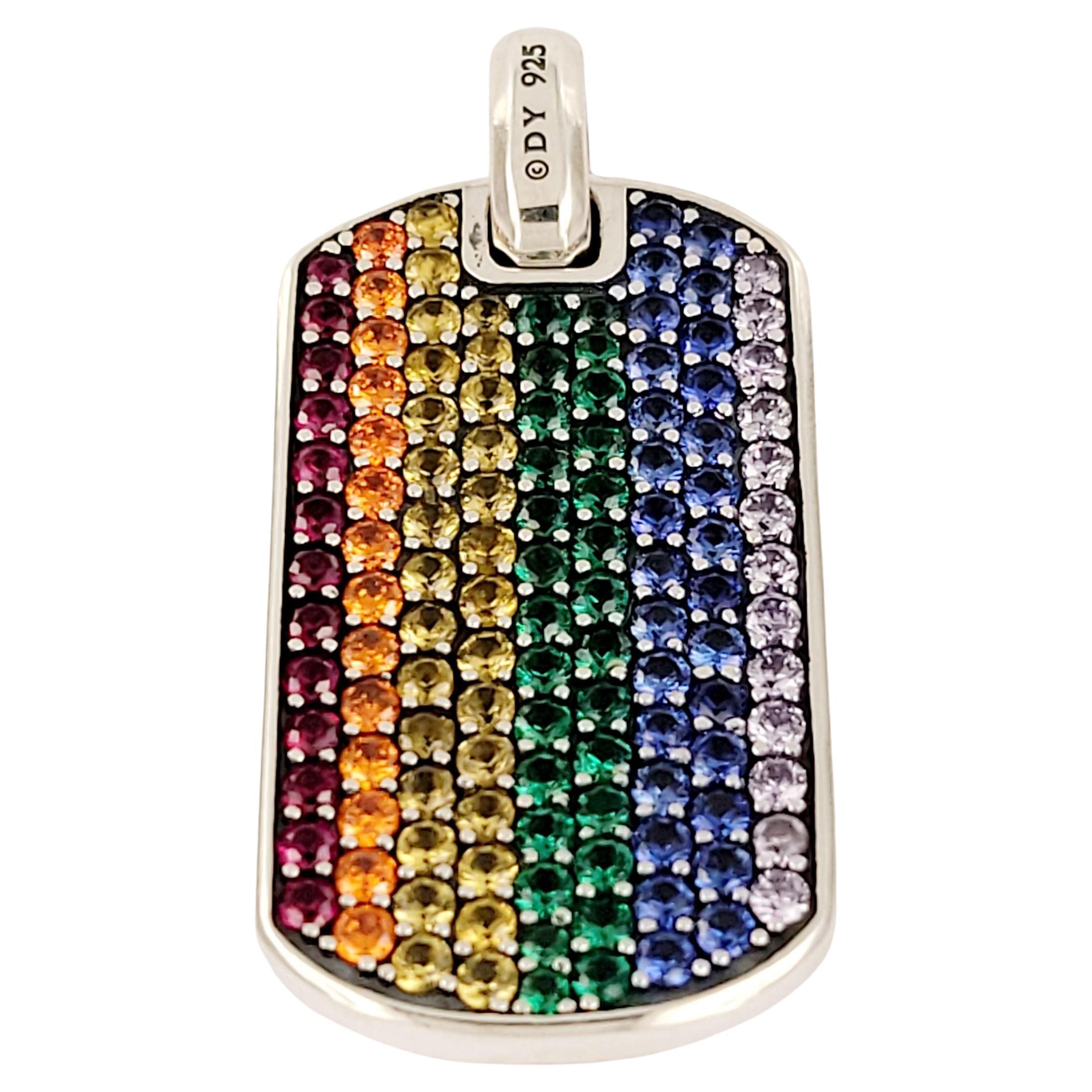 Chevron Tag Sterling Silver with Rainbow Pavé diamonds For Sale