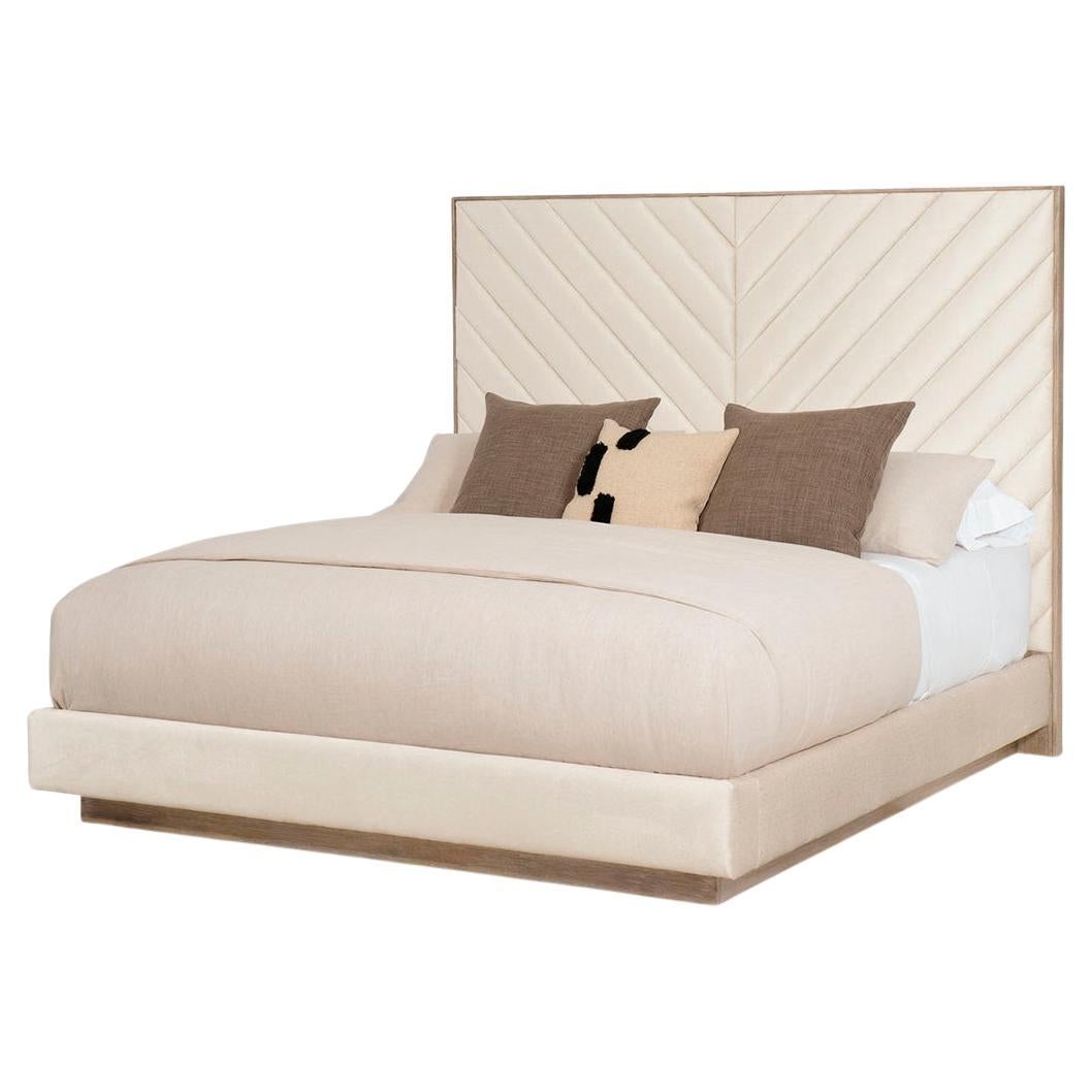 Chevron Tufted Upholstered Queen Bed For Sale