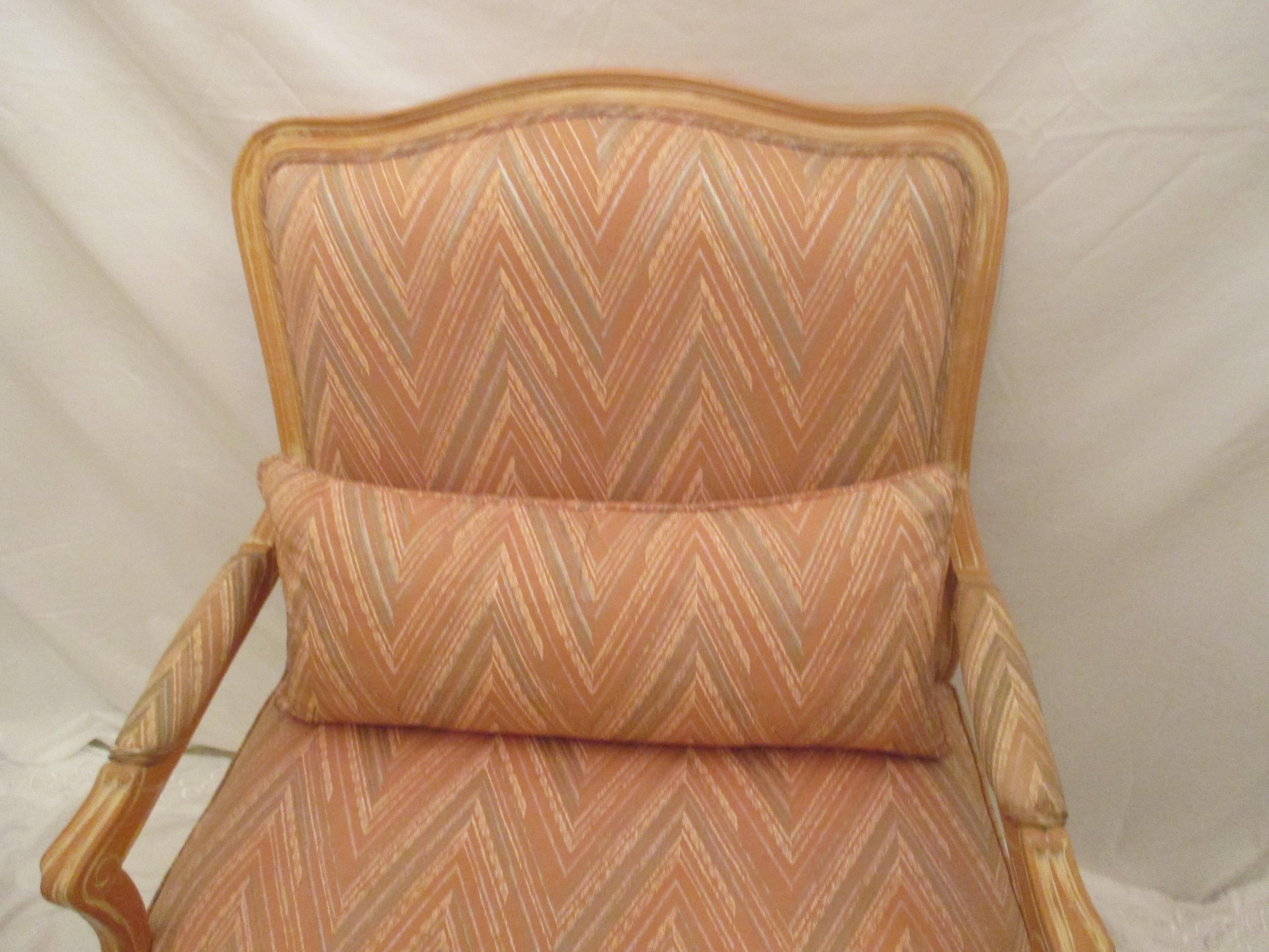 French Provincial Chevron Upholstered Bergere Chair For Sale
