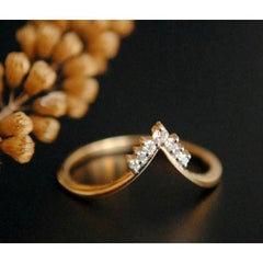 Chevron V Ring 14K Gold Diamond Stackable Wedding Band