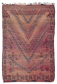 Antique Beni Mguild Moroccan Wool Shag Midcentury Vintage Chevron Area Rug