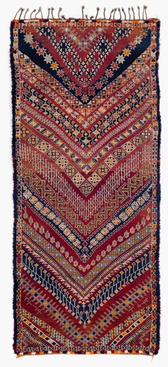 Antique Beni Mguild Moroccan Wool Shag Midcentury Vintage Chevron Area Rug