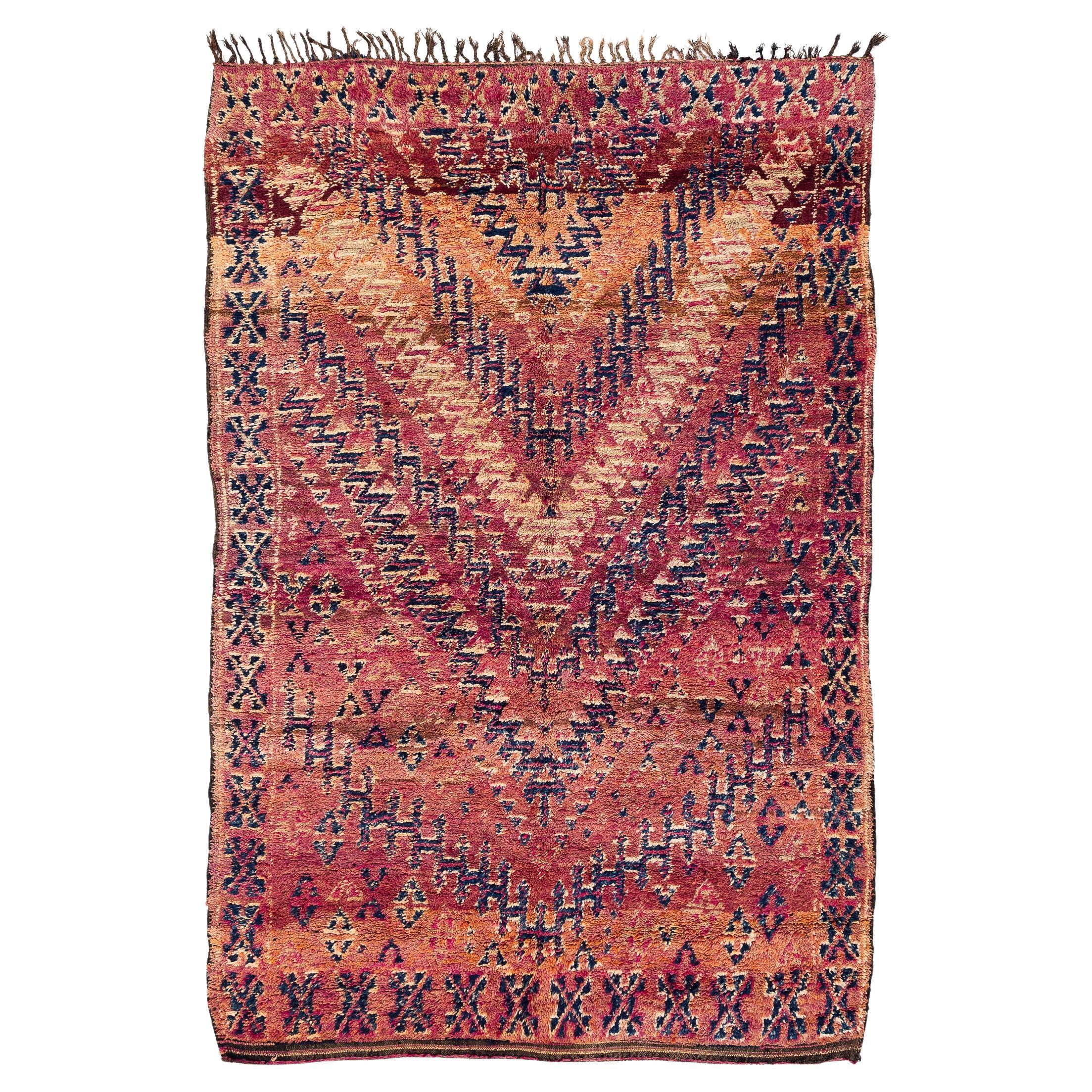 Antiquités Beni Mguild Marocain Laine Shag Midcentury Vintage Chevron Area Rug