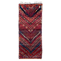 Antique Beni Mguild Moroccan Wool Shag Midcentury Vintage Chevron Area Rug