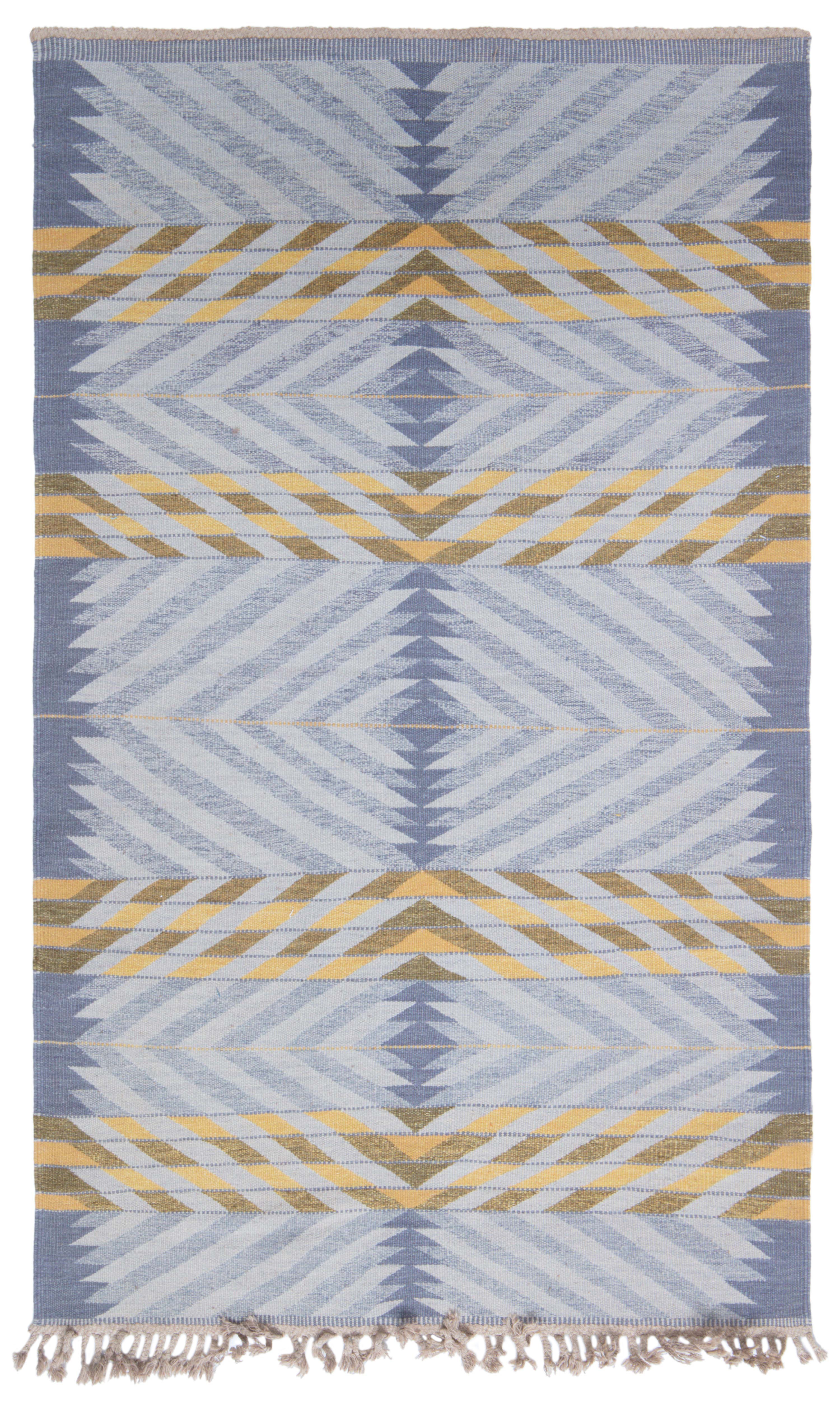 "Chevronn" Modern Flatweave Chevron Ivory Hand-Knotted Rug by Doris Leslie Blau