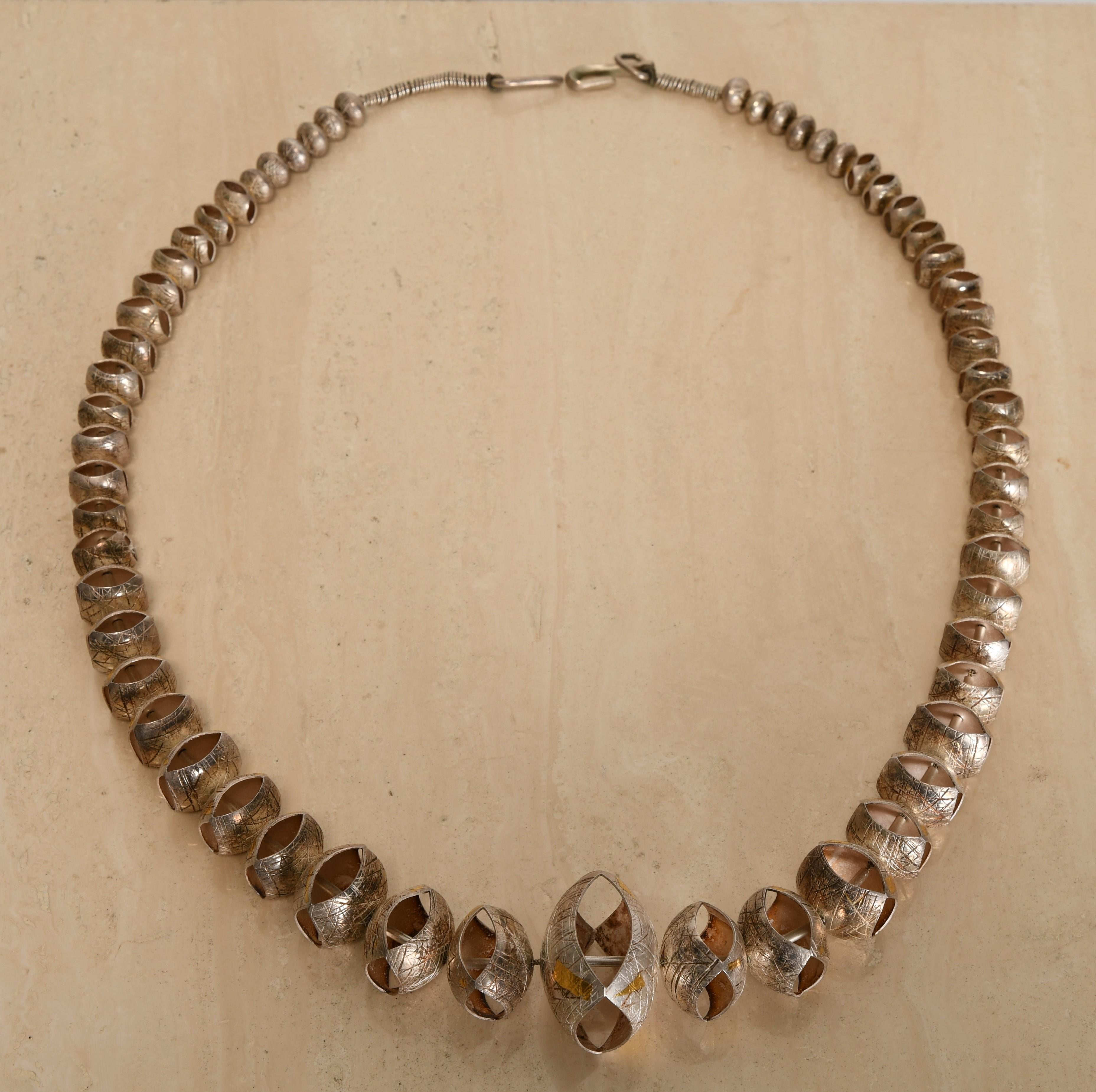 Modern Cheyenne Harris Navajo Silver and Gold Necklace, 20th Century