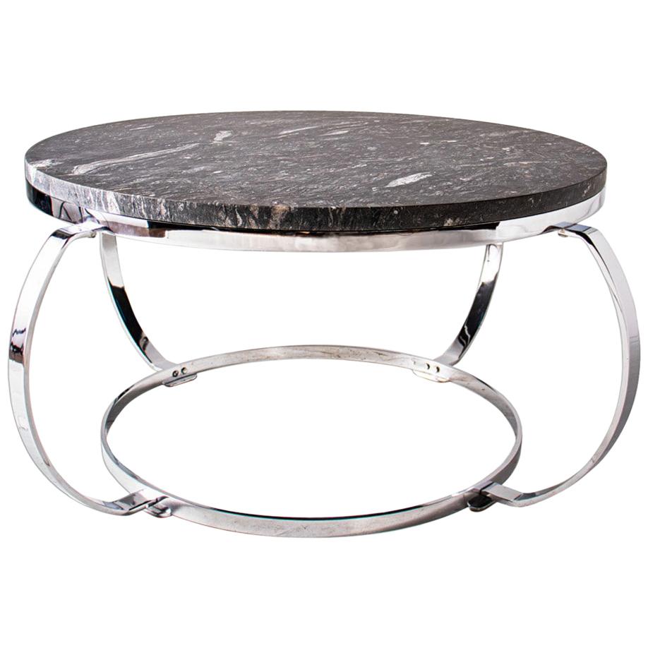 Marble Top Chrome Base Round Coffee Table at 1stDibs