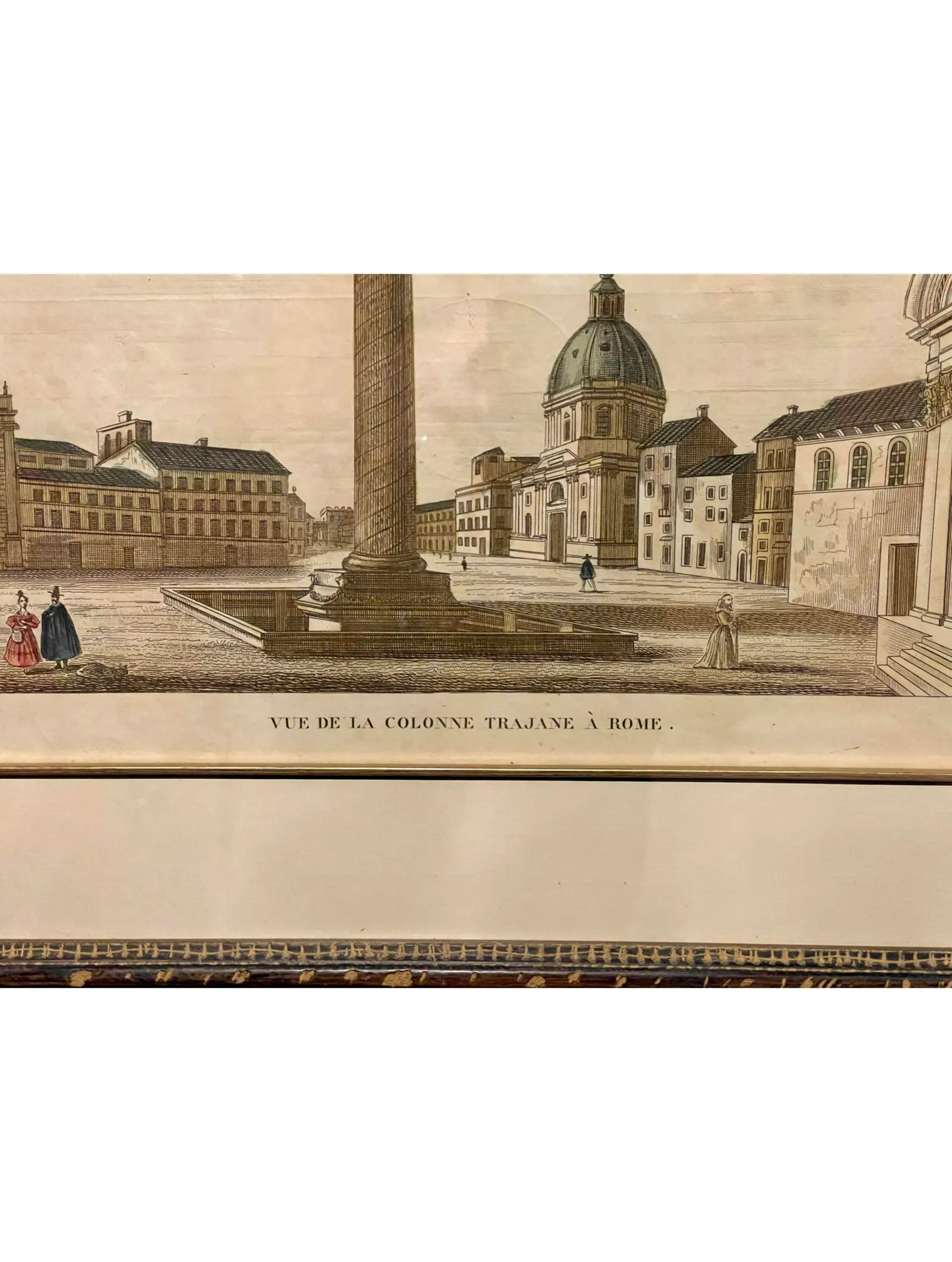 Chez Hocquart Antique Hand Colored Print, Vue De La Collone Trajane a Roma In Good Condition In LOS ANGELES, CA