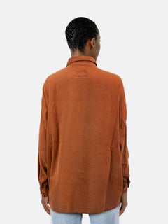 Chez Vidalenc Brown Silk Long Sleeve Shirt Size L