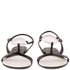 ChHRISTIAN DIOR black patent leather Thong Flat Sandal Shoes 41