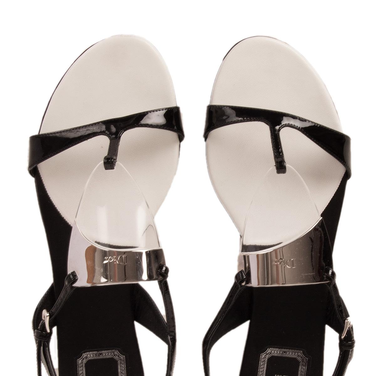 black patent leather thong sandals