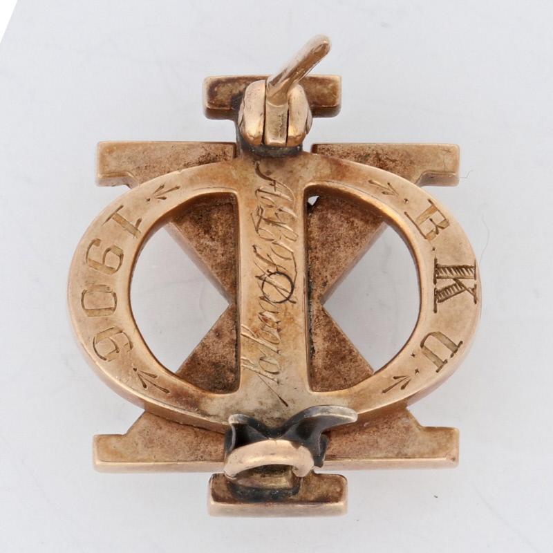 Chi Phi Badge, 14k Gold Türkis Braun University Secret Order Fraternity Pin (Alteuropäischer Brillantschliff) im Angebot