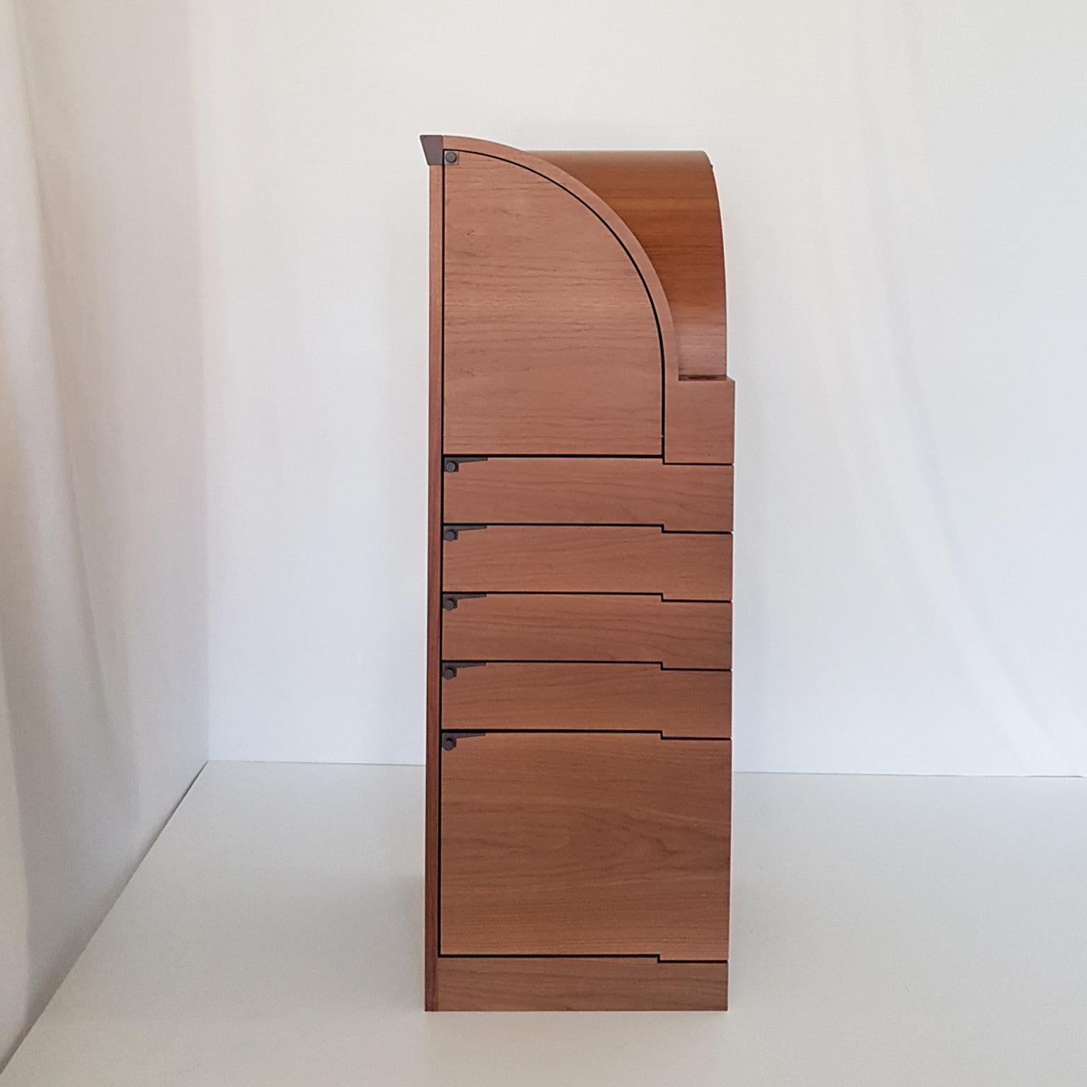 Modern Chi Wing Lo Italian Manufacturer Walnut Corner Cupboard with Revolving Drawers For Sale