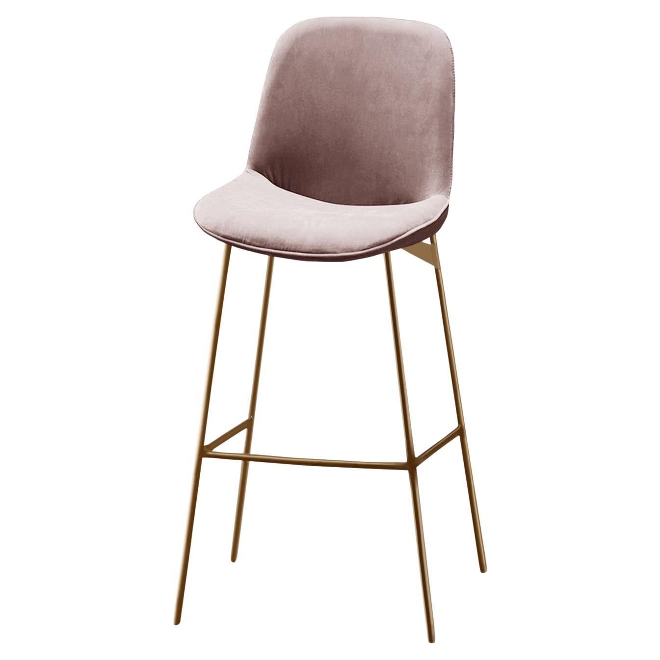 Chiado Bar Stool, Eucalyptus Leather with Barcelona Lotus and Gold For Sale