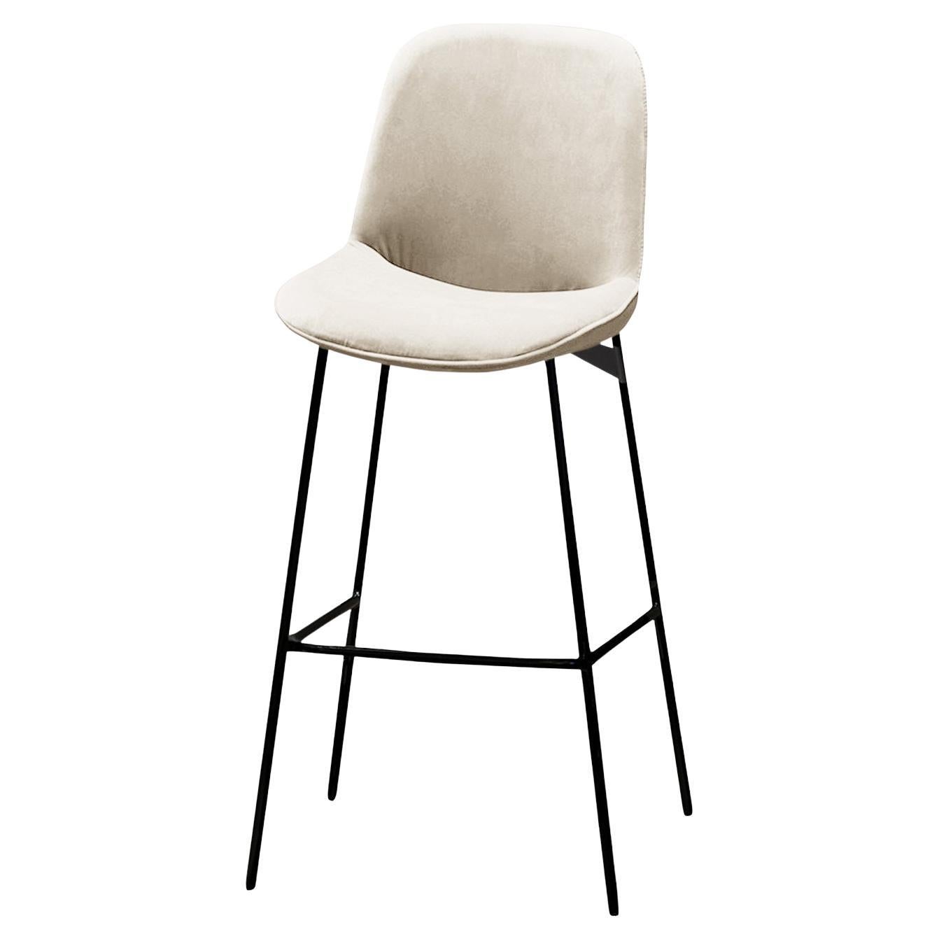 Chiado Bar Stool, Eucalyptus Leather with Boucle Snow and Black For Sale