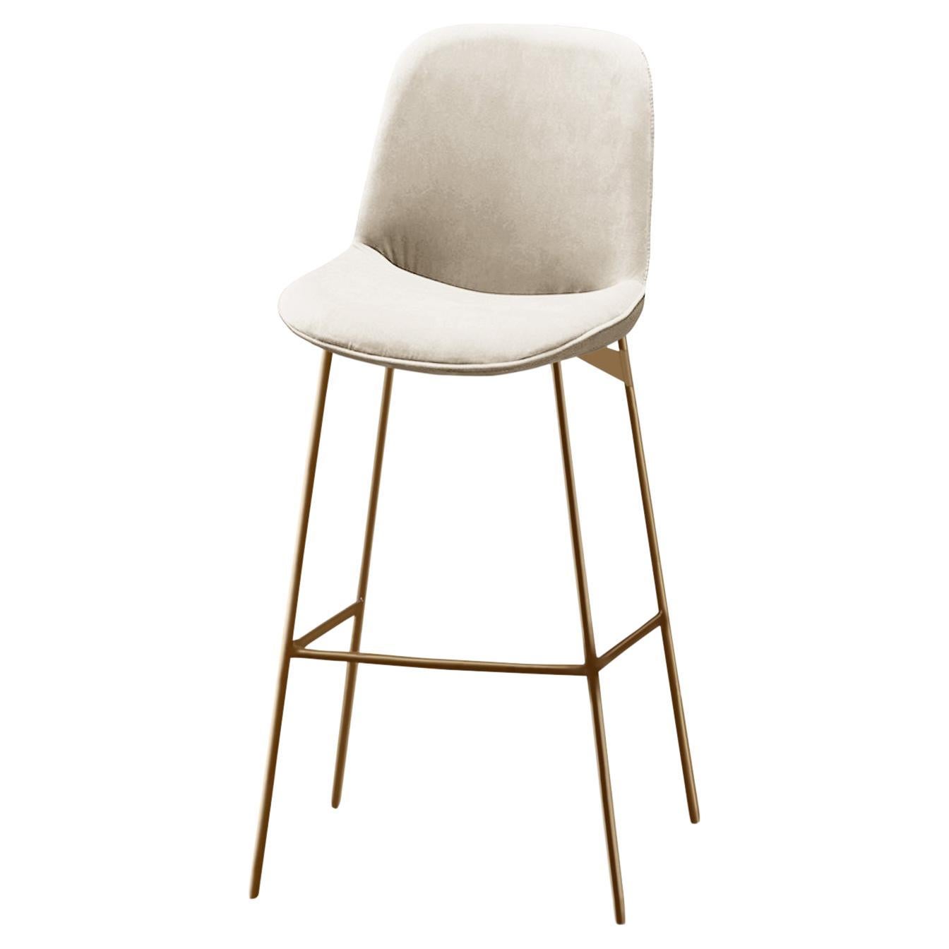 Chiado Bar Stool, Eucalyptus Leather with Boucle Snow and Gold For Sale