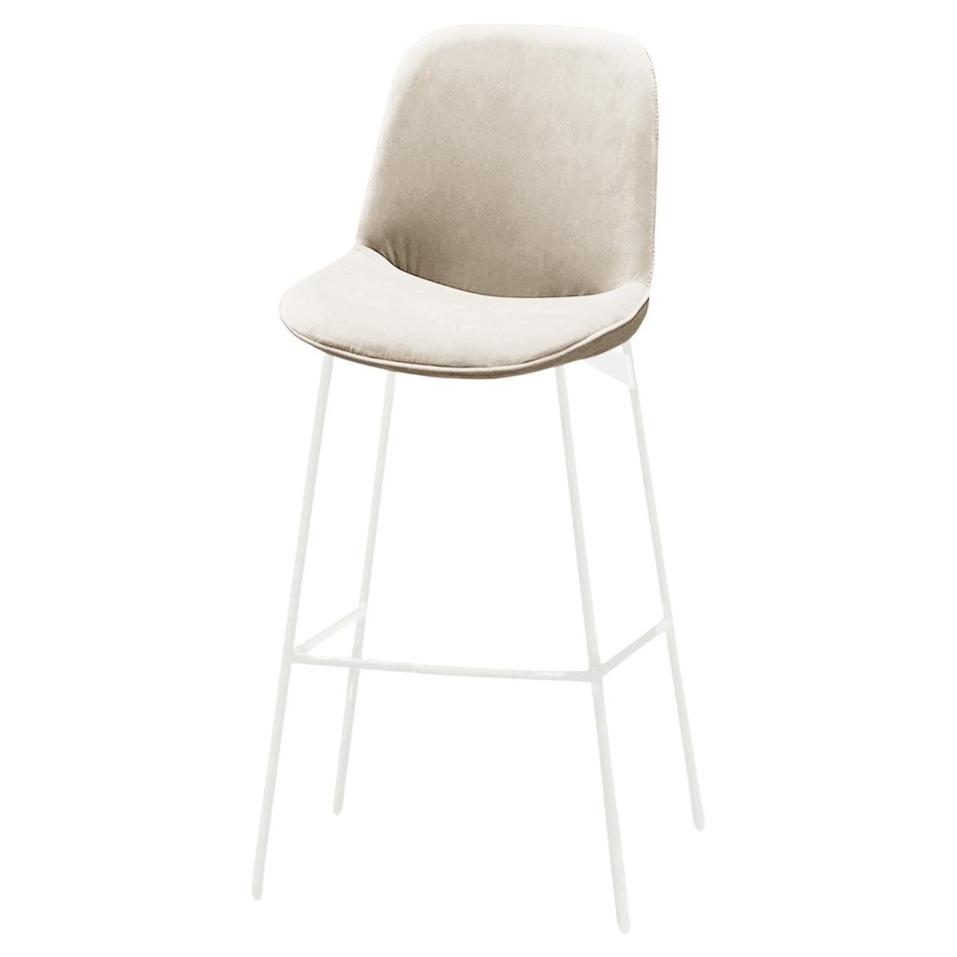Chiado Bar Stool, Eucalyptus Leather with Boucle Snow and White For Sale