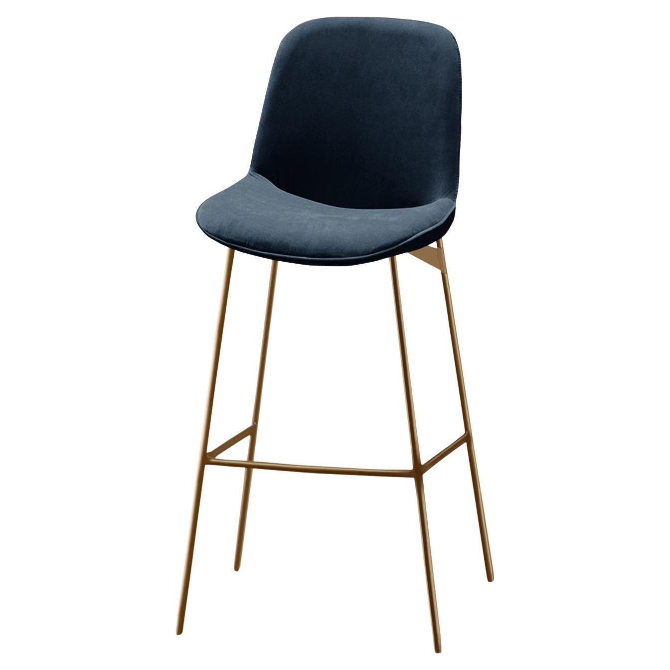 Chiado Bar Stool, Eucalyptus Leather with Paris Black and Gold For Sale