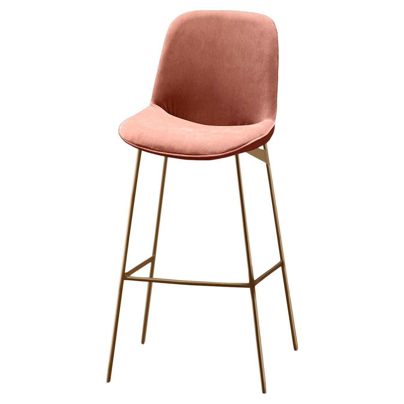 Chiado Bar Stool, Eucalyptus Leather with Paris Brick and Gold For Sale