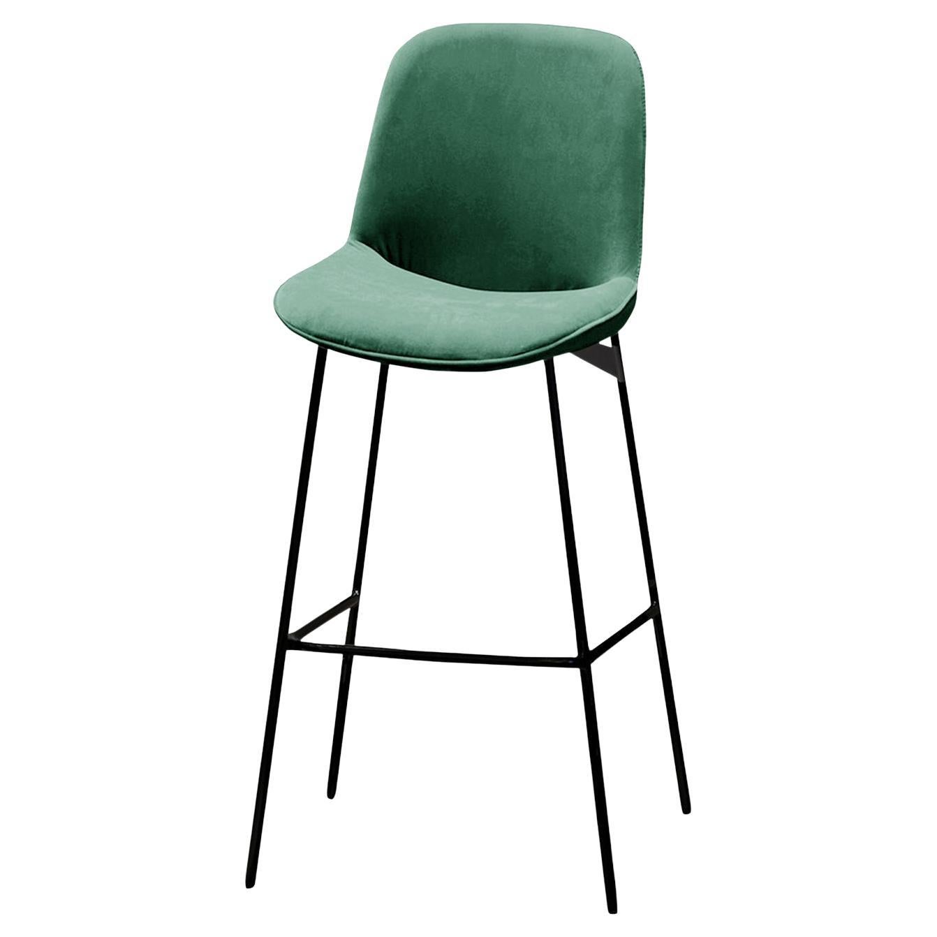 Chiado Bar Stool, Eucalyptus Leather with Paris Green and Black For Sale