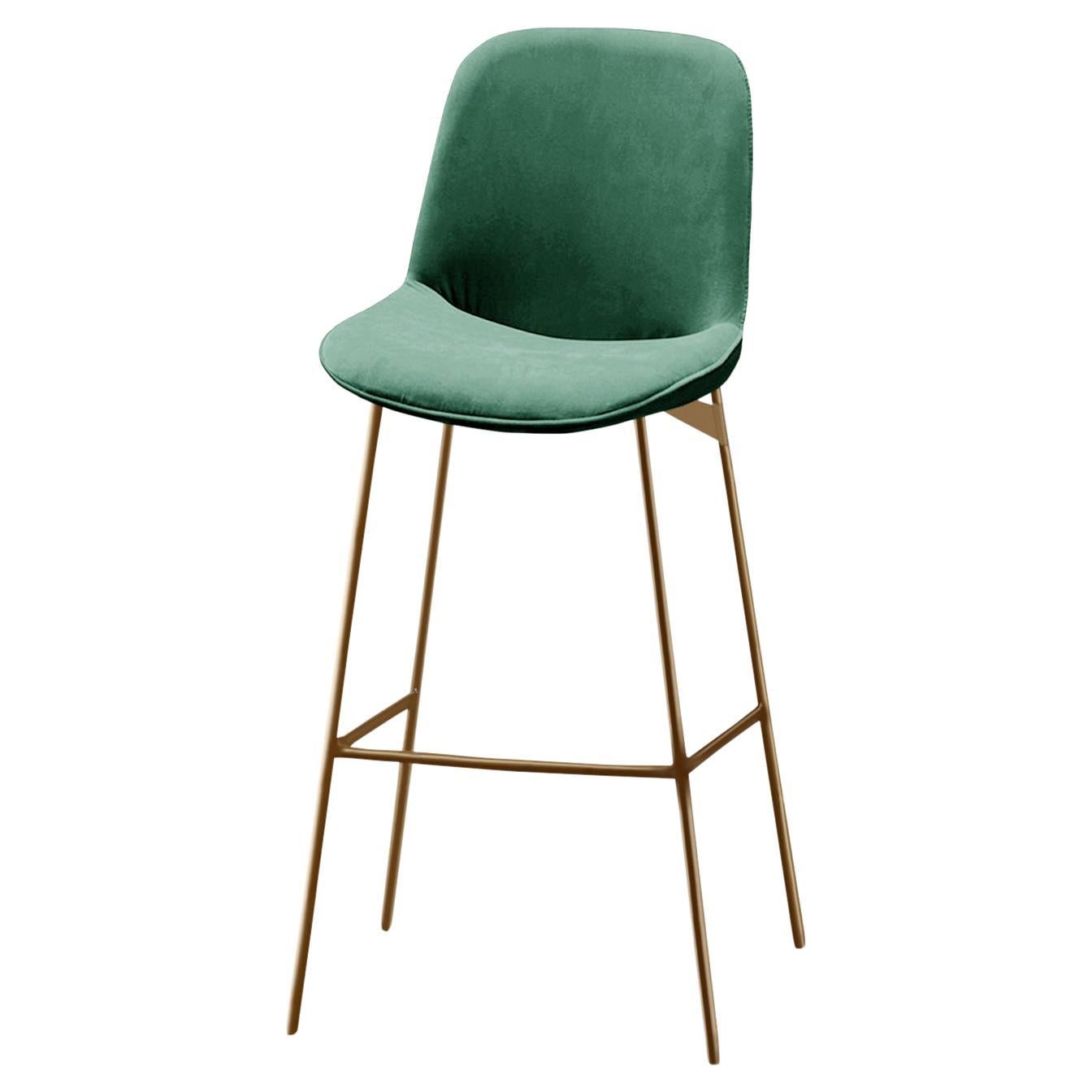 Chiado Bar Stool, Eucalyptus Leather with Paris Green and Gold For Sale
