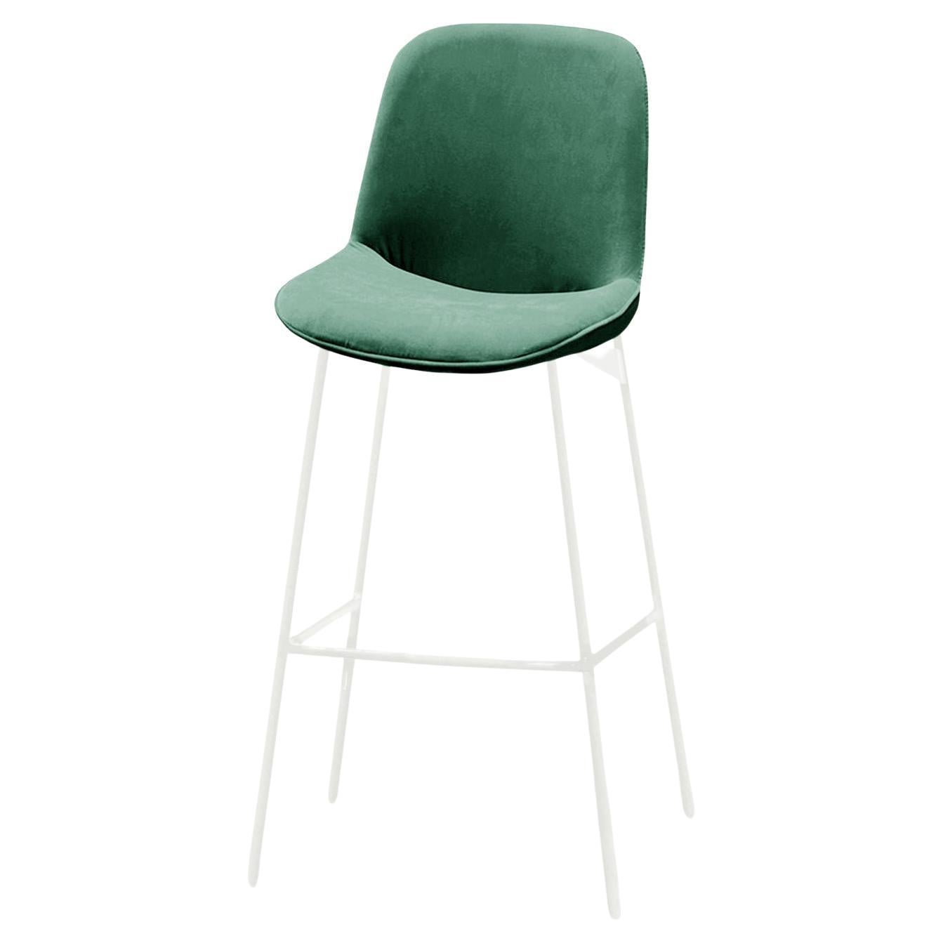 Chiado Bar Stool, Eucalyptus Leather with Paris Green and White For Sale